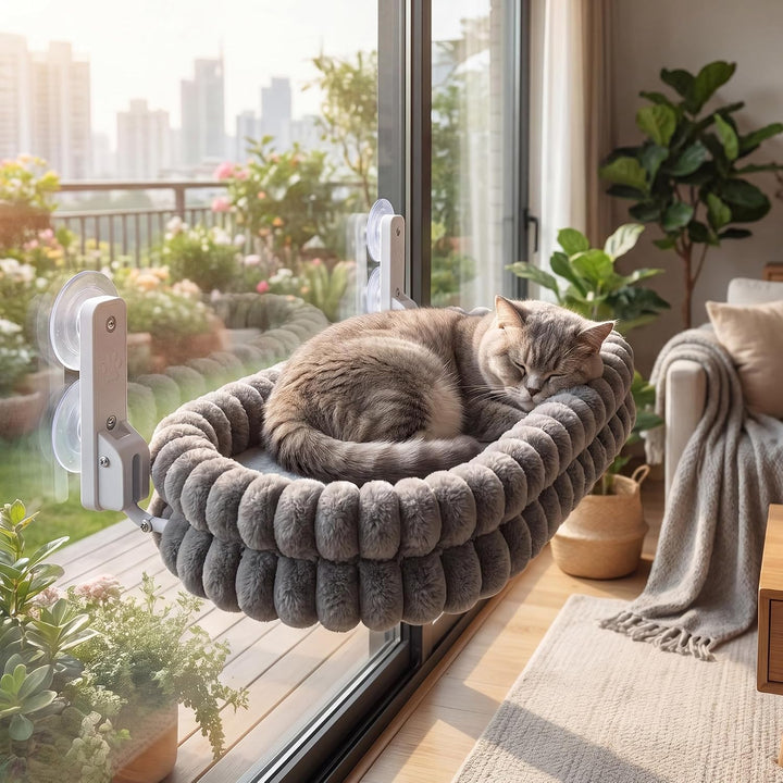 Fudajo Fenster Katzenhängematte 30 x 60 cm dunkelgrau, Katzenbett Hängematte bis 10 kg, Fensterliege