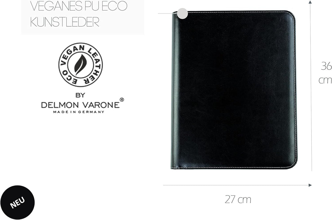 DELMON VARONE - Ringbuch-Ordner DIN A4 mit Reissverschluss inkl. Schreibblock veganem Eco Kunstleder