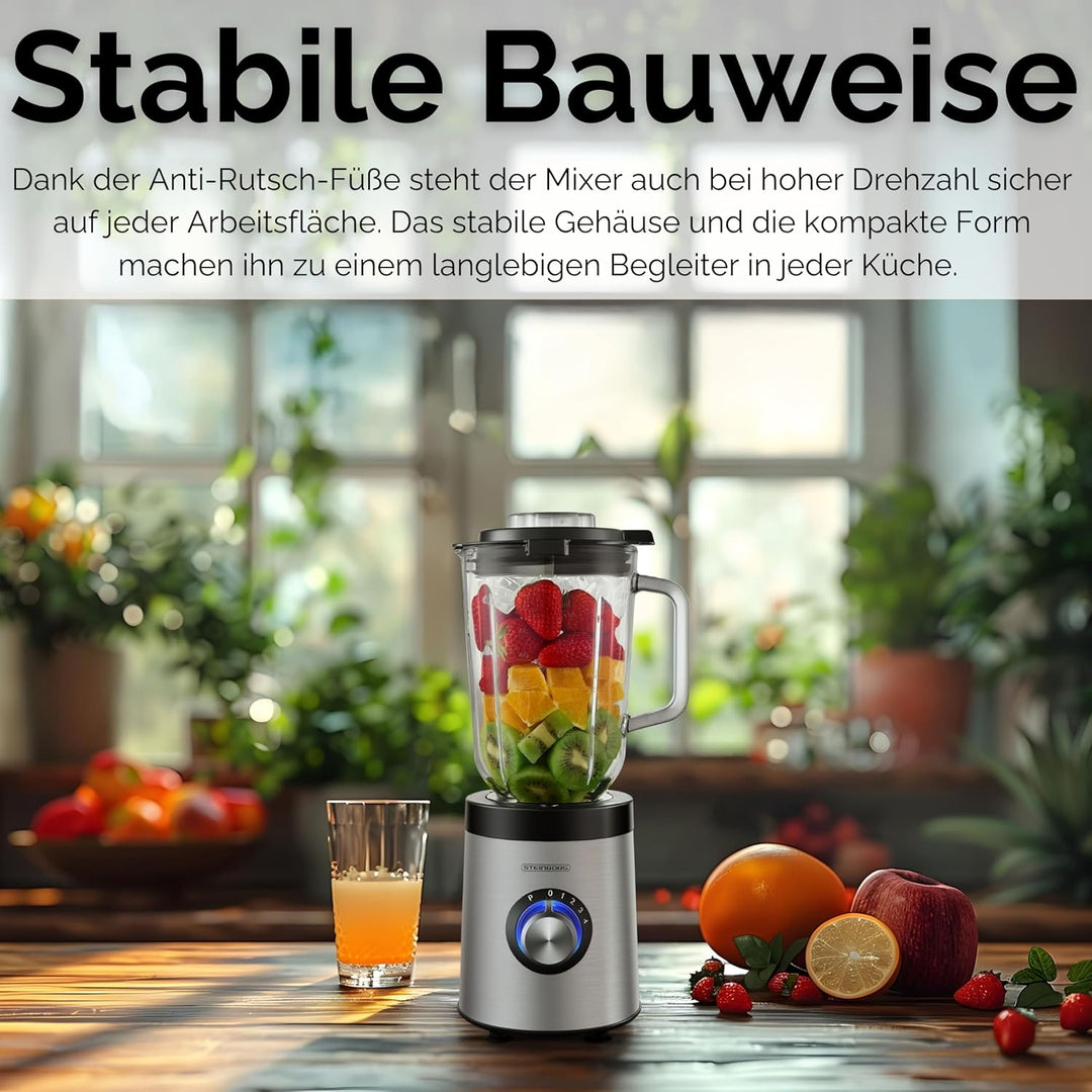 Steinborg® Standmixer Glas Edelstahl 800 Watt 1,5 Liter Glaskrug Universal Power Mixer Smoothie Make