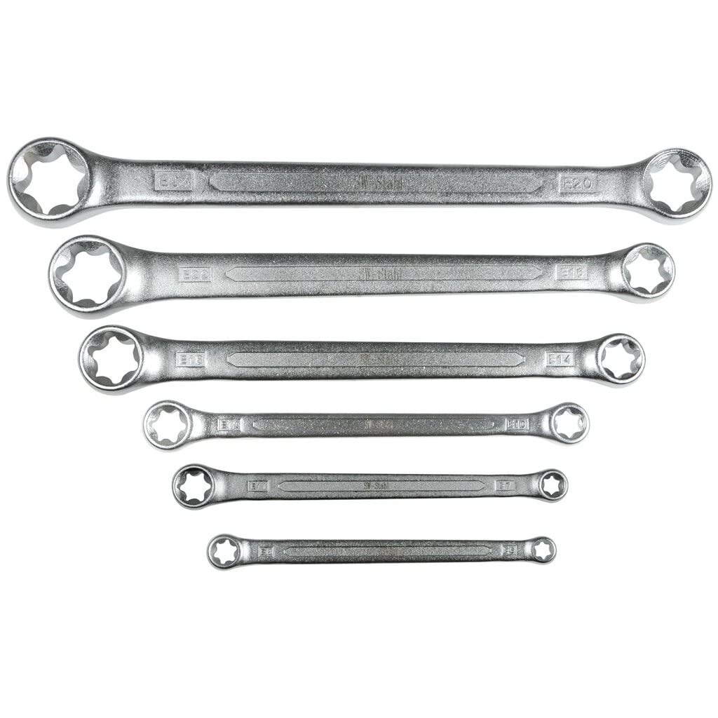 SW-Stahl 01560L Doppelringschlüssel-Satz E-Profil, E6-E24, 6-tlg. I Schraubenschlüssel für Torx-Schr
