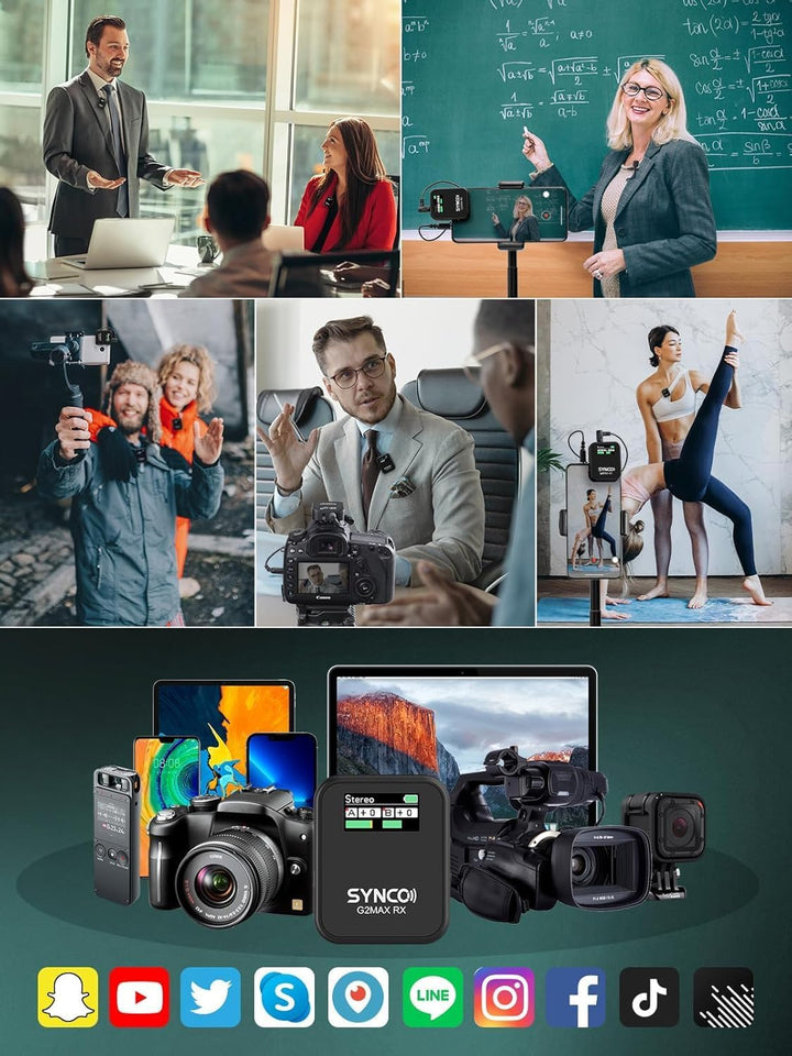 SYNCO Wireless Lavalier Mikrofon, G2(A2) MAX 2.4G Dual Transmitter 24 Stunden Aufnahme 492FT für Vlo