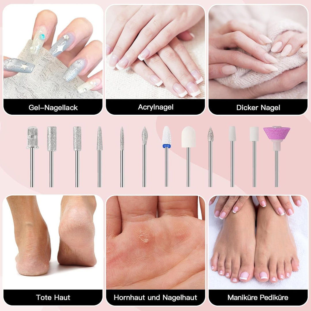 Elektrische Nagelfraser Kabellos für Gelnägel 12 in 1 Maniküre Pediküre Set Elektrisch Akku for Natu
