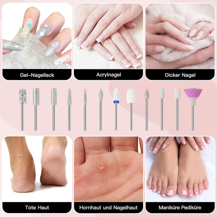 Elektrische Nagelfraser Kabellos für Gelnägel 12 in 1 Maniküre Pediküre Set Elektrisch Akku for Natu