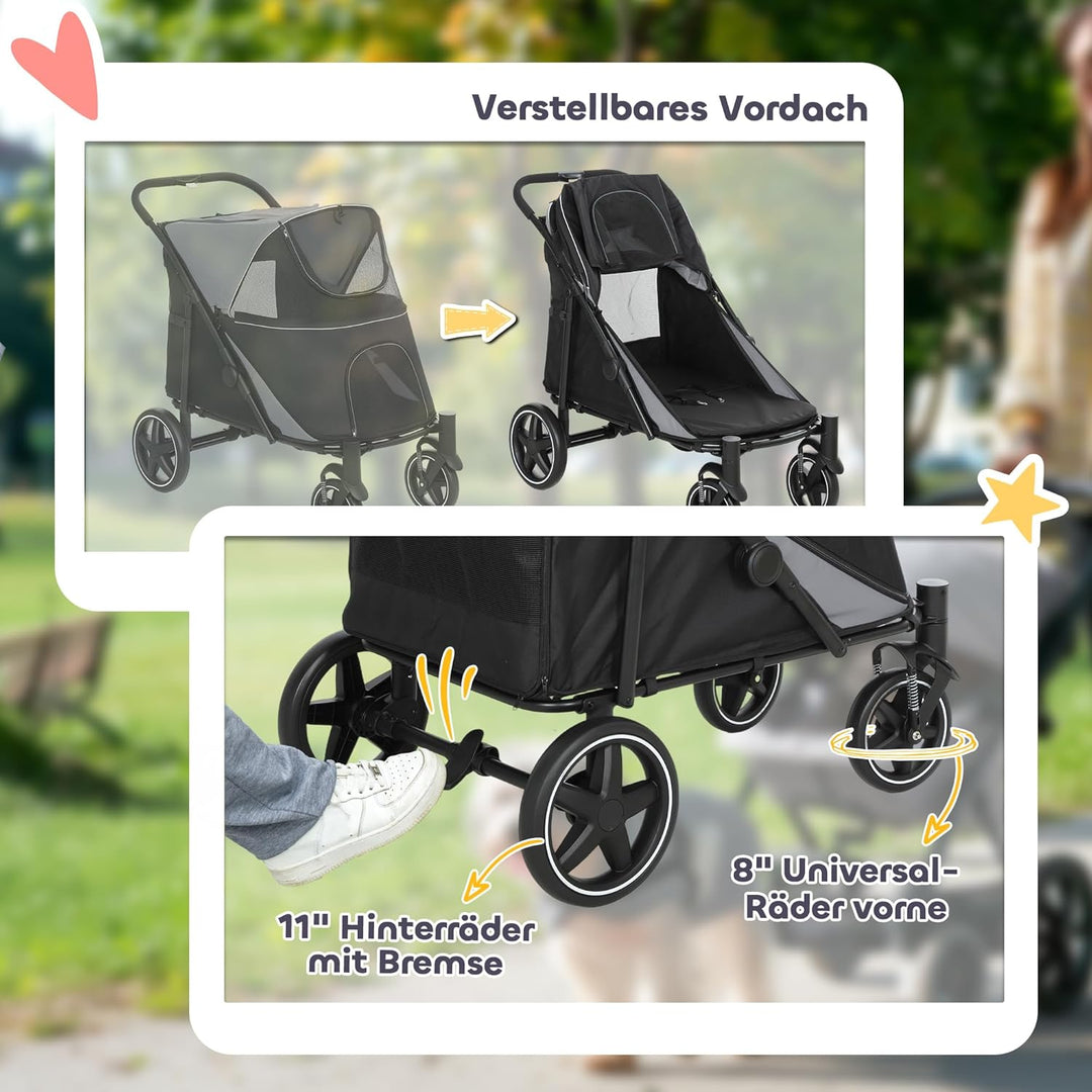 PawHut Hundewagen, Hundebuggy mit Kissen, faltbarer Hundetrolley, Katzenbuggy für grosse und mittelg