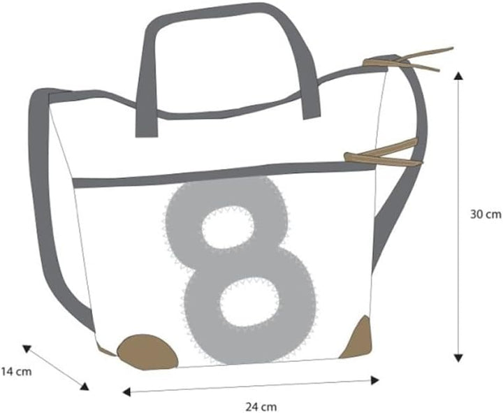 360° Grad Deern Mini Damen Handtasche Segeltuch weiss, Zahl orange