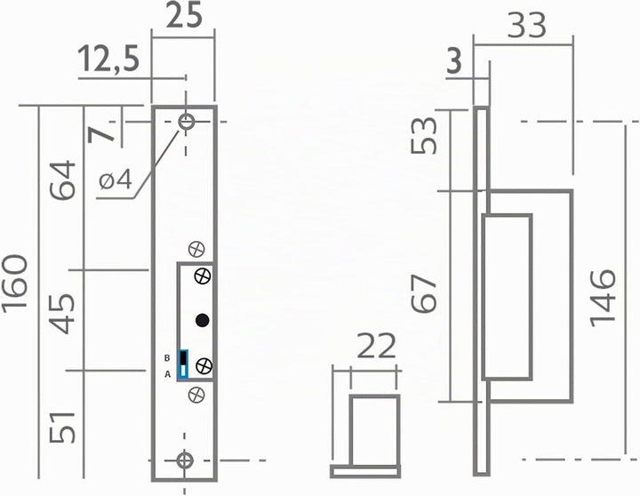 EXTEL Elektrischer Türoffner mit Speicherfunktion kurz (16cm), Grau