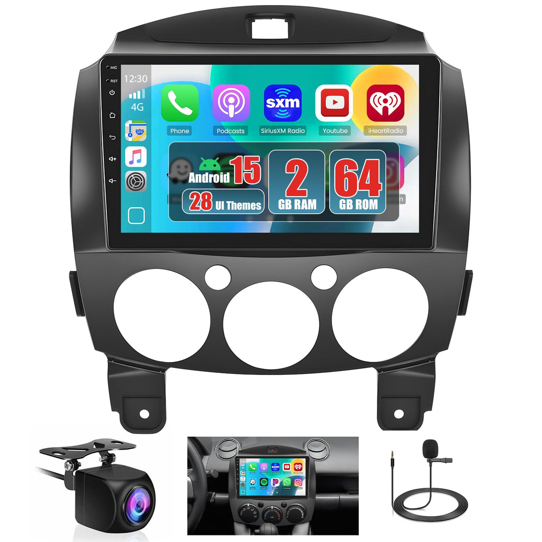 Hikity [2+64GB] Android 15 Autoradio, für Mazda 2 2007-2014 Radio, CarPlay Android Auto Wireless, 9"