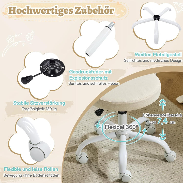 Bonnlo Homeoffice Stuhl, Schreibtischstuhl, Schminktisch Stuhl, Bürostuhl ohne Armlehnen, Drehstuhl