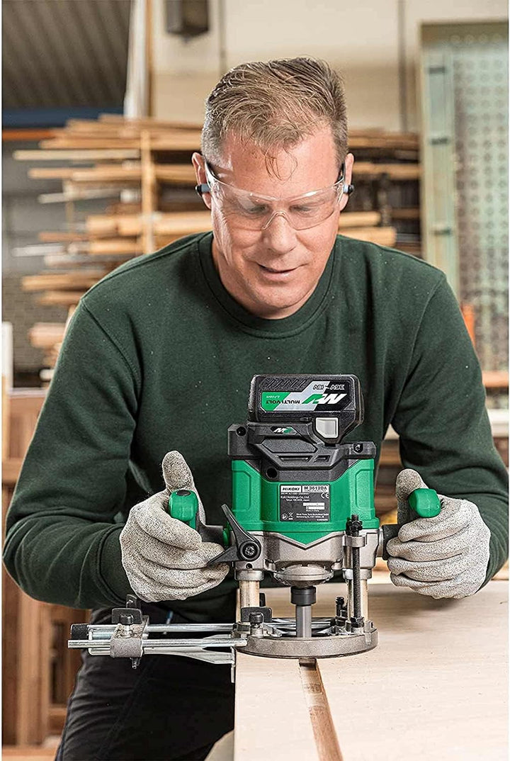 HiKOKI Akku-Oberfräse M3612DA (36V, Spannzange Ø 8/12 mm, 50 mm Hubhöhe, Brushless, Soft-touch, LED,
