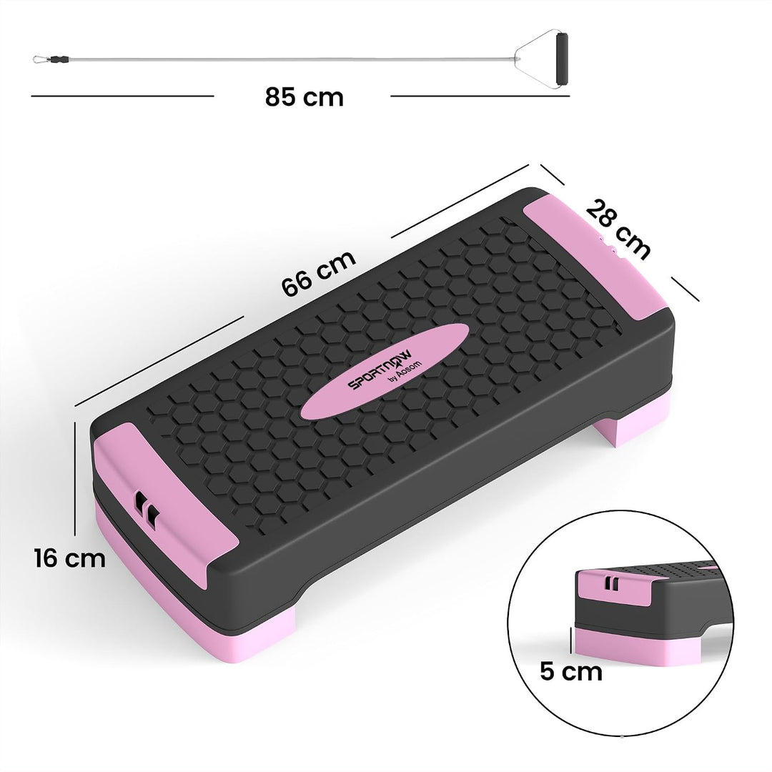 SPORTNOW Steppbrett Höhenverstellbar Fitness 2 Stufen (11/16 cm) Rosa | Aerobic Stepper, 2 Widerstan