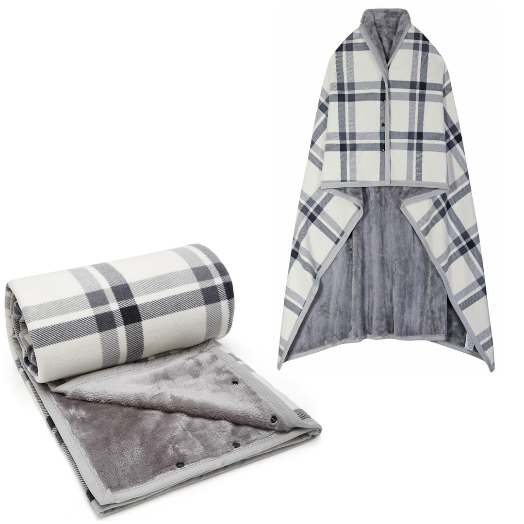 SIVENKE Damen Poncho Fleece Tragbare Decke, Karierte Schossdecke Bequemer Poncho Plüschdecken Überwu