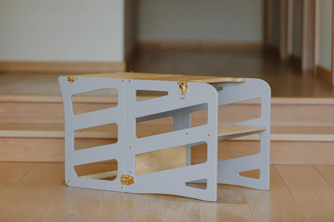 Weco Kinder-Lernturm 3 in 1 Streifendesign mit Rutsche Schreibtisch Rutsche Montessori Möbel Küchenh