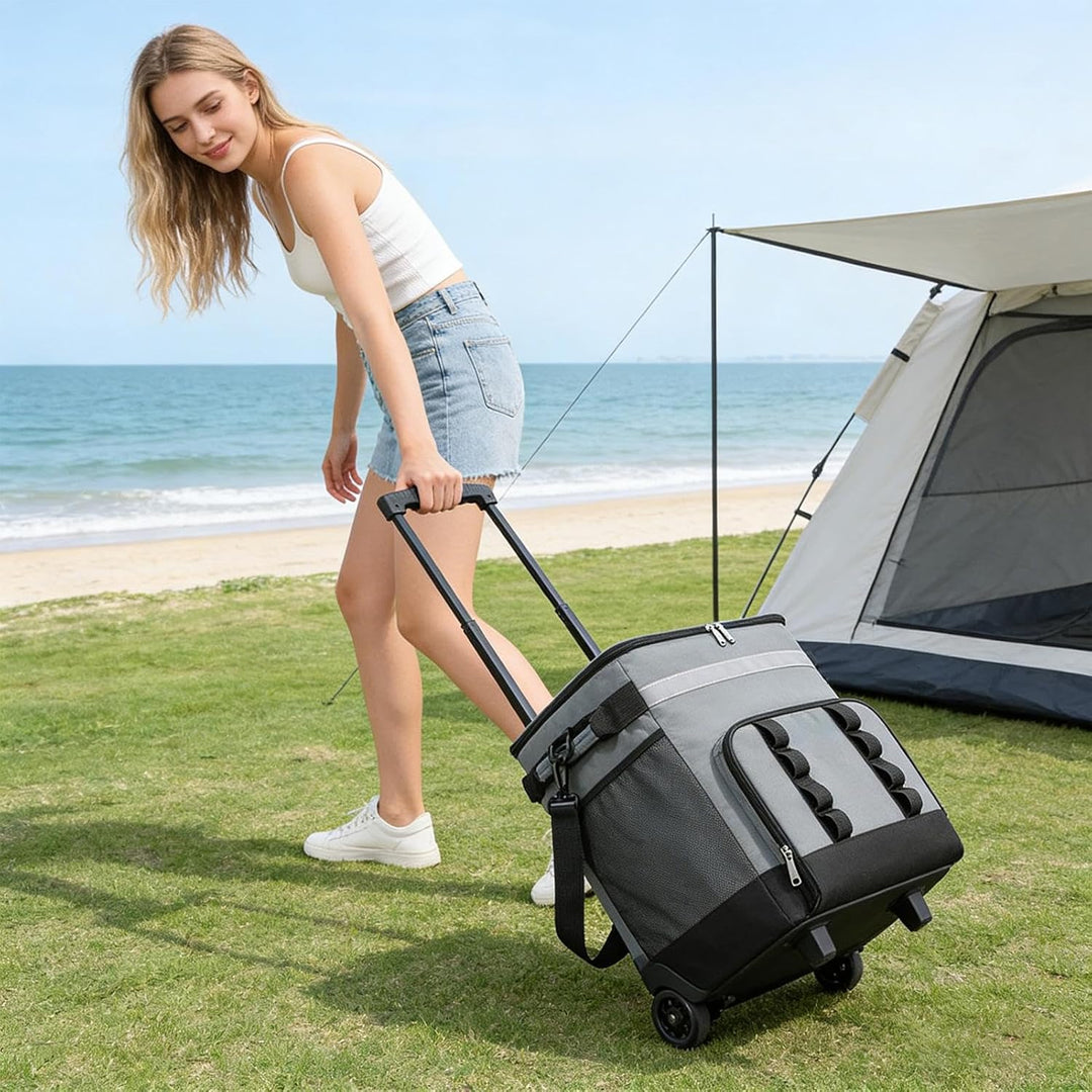 Robuste Kühltasche mit integrierten Rollen,mit Rädern & Griff, grosses Volumen - 35L Rollkühltasche