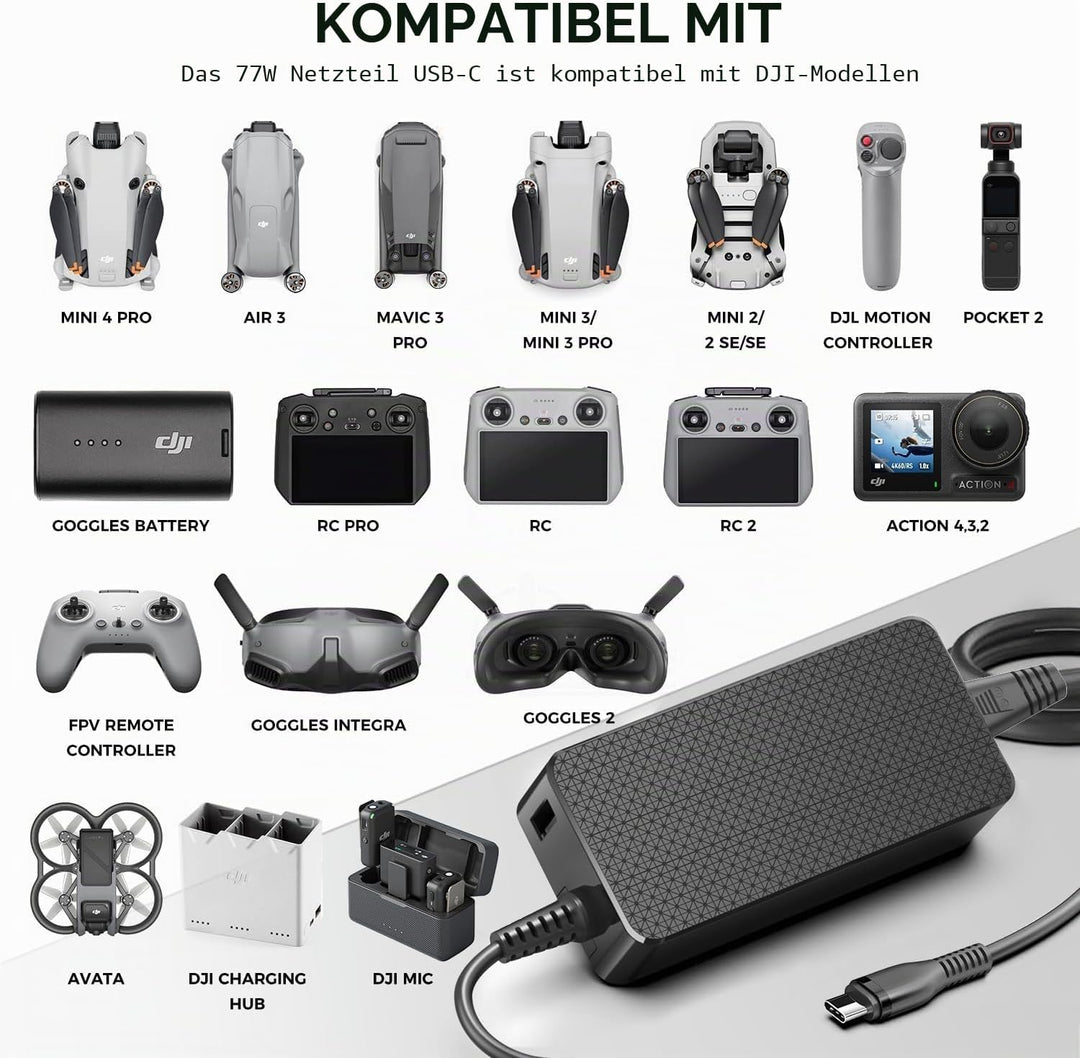 KFD PD 65W USB C Ladegerät Netzteil für DJI Avata Mini 2 SE, 4 Pro 3 Pro Air 3 2S Mavic 3 Classic Ci