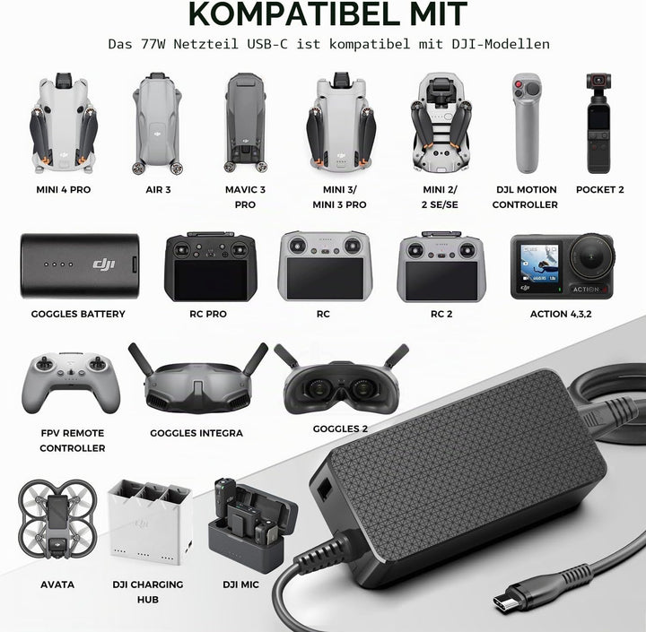 KFD PD 65W USB C Ladegerät Netzteil für DJI Avata Mini 2 SE, 4 Pro 3 Pro Air 3 2S Mavic 3 Classic Ci