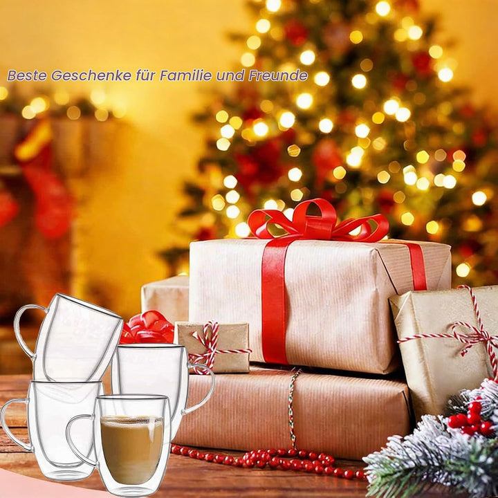 350ml Kaffeeglas Latte Macchiato Gläser mit Henkel, 4-Stück Teeglas Doppelwandige Gläser, Borosilika