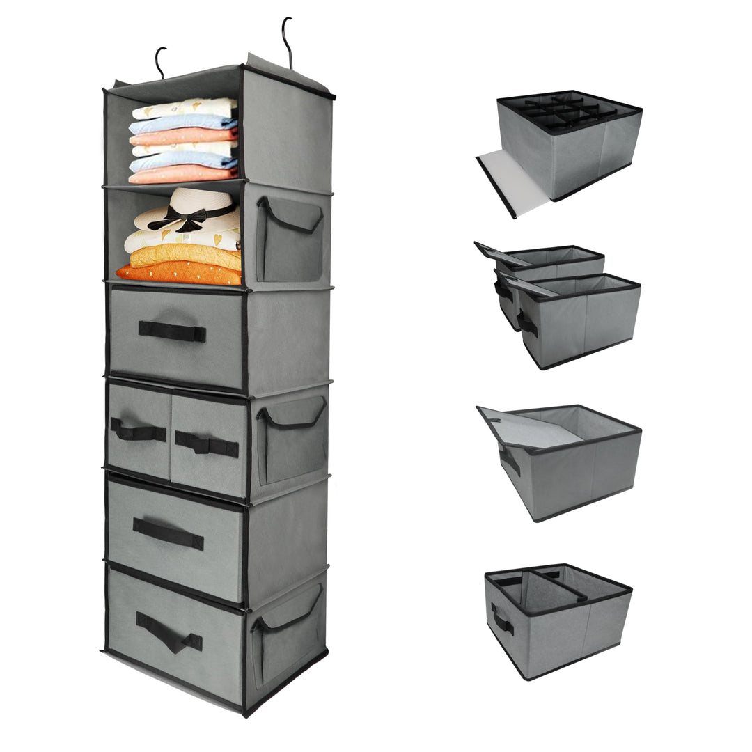 Aufhängende Regale mit 5 Schubladen und 3 Seitentaschen,Langlebiger Stoff hängende Schrank Organizer