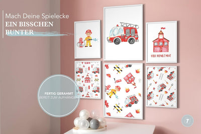 Papierschmiede® Bilder Kinderzimmer Kids Mood Poster Set Feuerwehr, Gerahmte Bilder fürs Kinderzimme