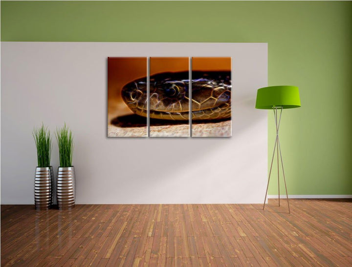 wachsame Natter NewArt 3-Teiler Leinwandbild 120x80 Bild auf Leinwand, XXL riesige Bilder fertig ger
