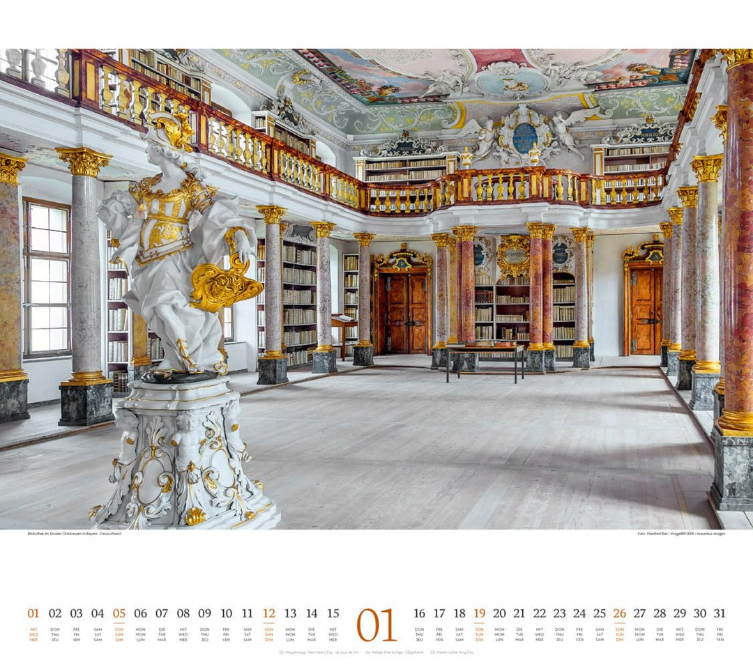 Welt der Bücher Kalender 2025, Wandkalender im Querformat (54x48 cm) - Mit den eindrucksvollsten Bib