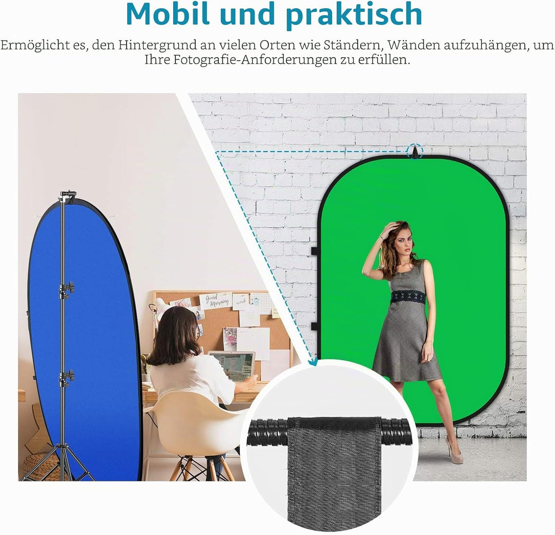 Neewer 150x200cm Chromakey Blau-Grün Hintergrund mit Stativset: 2-in-1 Aufklapp Soft Diffusor mit um