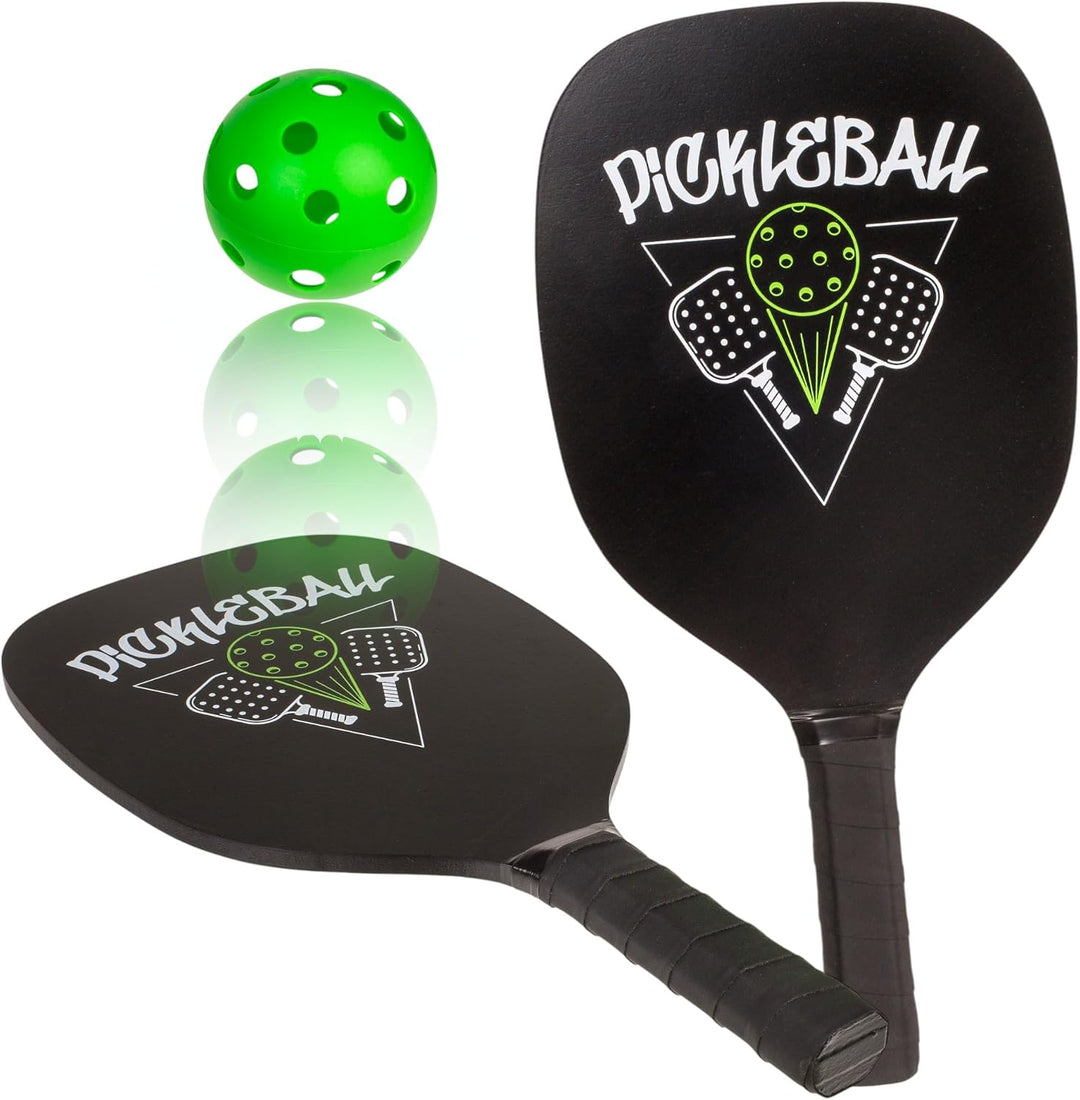 MIJOMA Pickleball Schlägerset – 2 robuste Schläger &amp; 2 grüne Bälle im Netz – Perfekt für Anfänger &amp;