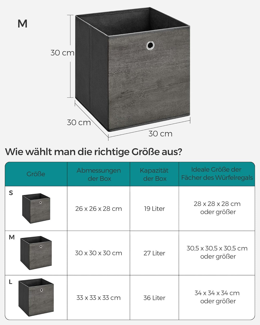 SONGMICS Aufbewahrungsbox, 6er Set, Ordnungsboxen, Vliesstoff, Faltbox, 30 x 30 x 30 cm, Stoffbox, f