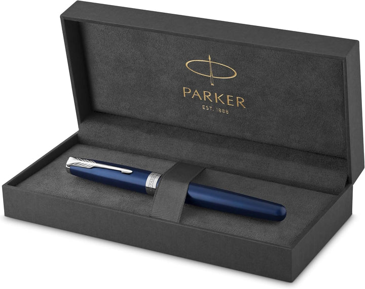 Parker Sonnet Füller | Blaue Lackierung | Füllfederhalter mit mittlerer Feder | Geschenkbox Mittlere
