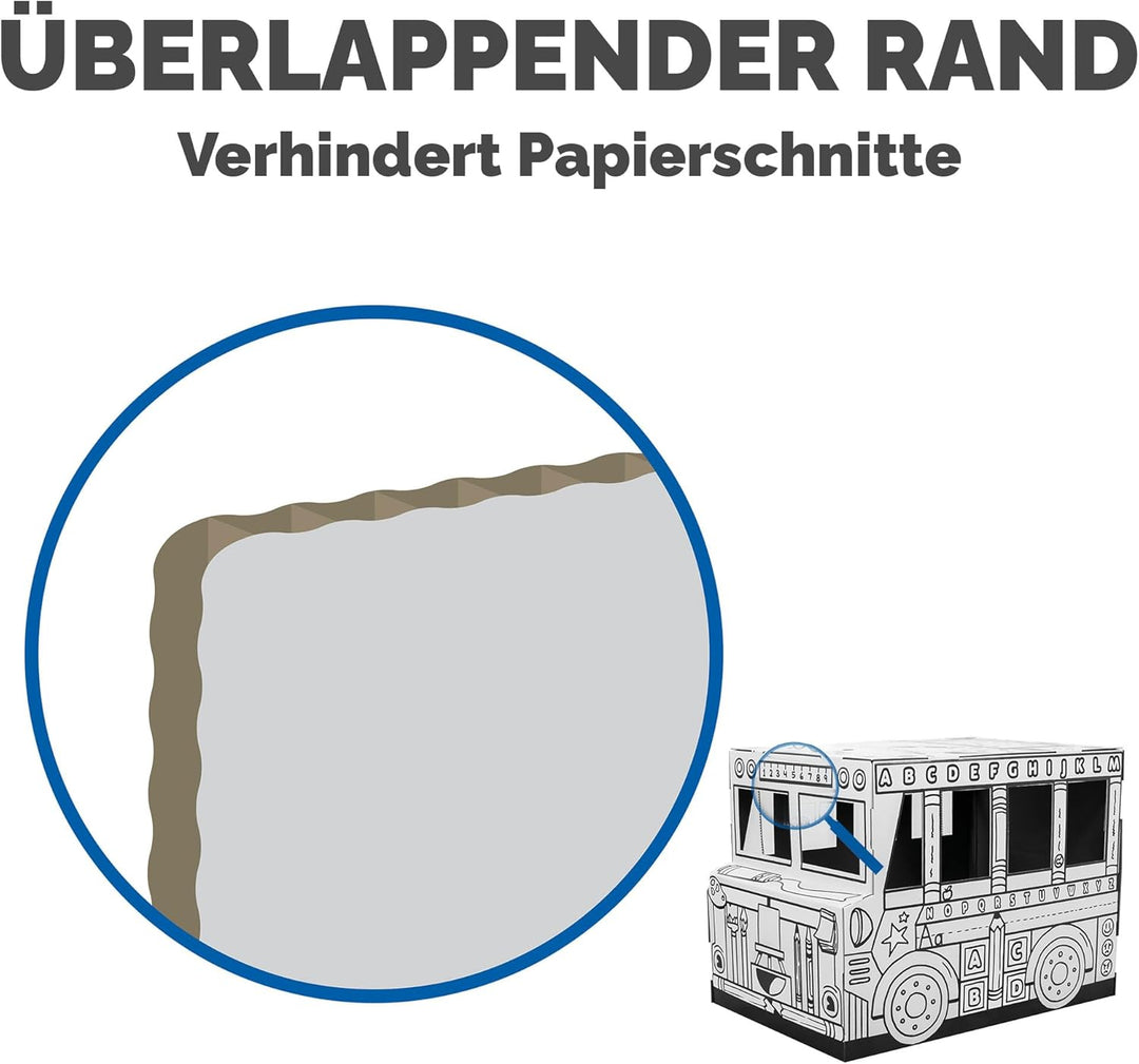 BANKERS BOX Colour-In School Bus Cardboard Playhouse für Kinder (114,3 x 78,74 x 83,82cm) - Craft Ac