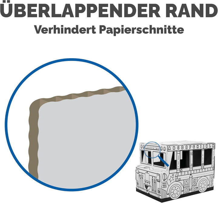 BANKERS BOX Colour-In School Bus Cardboard Playhouse für Kinder (114,3 x 78,74 x 83,82cm) - Craft Ac