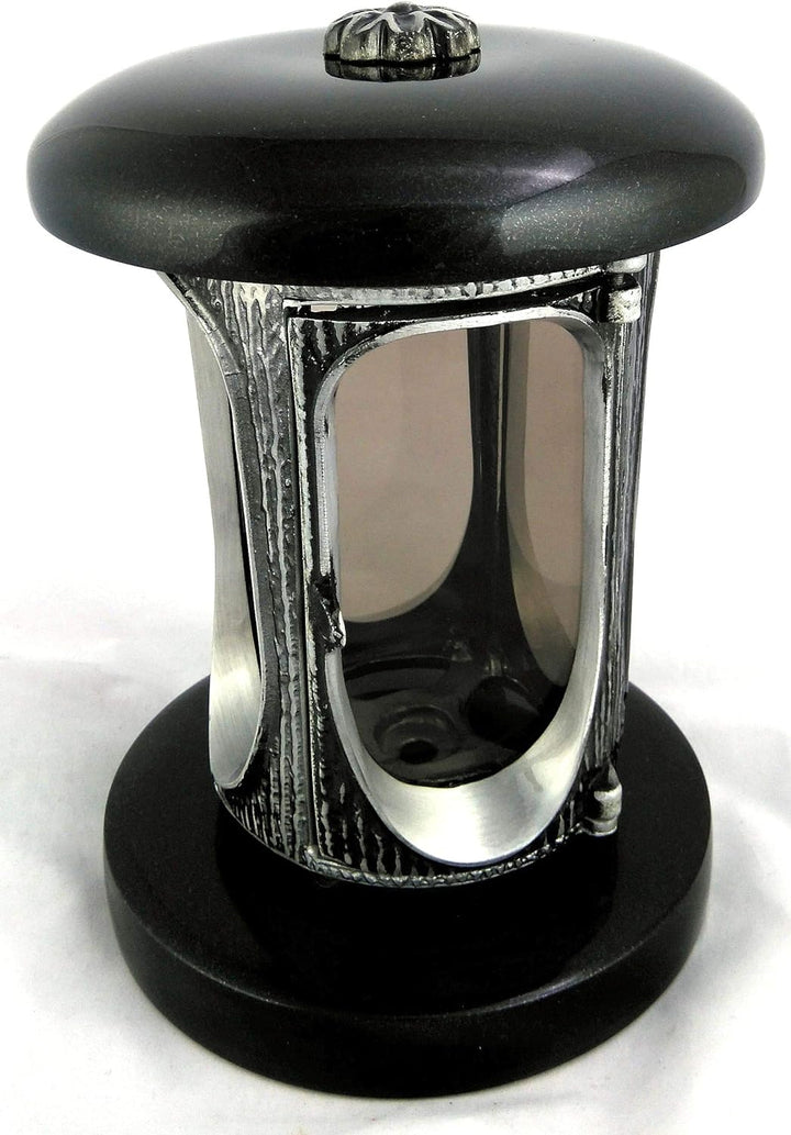 designgrab Alu Grablampe aus Aluminium in Antikoptik und Grabvase in Granit Schwedisch Black