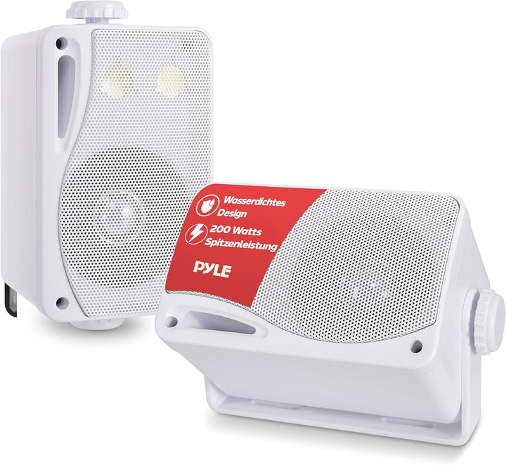 Pyle Wasserdichte Lautsprecher 3.5-Zoll-200-Watt 3-Wege Wetterfeste Mini Box, Weiss, PLMR24, Weiss