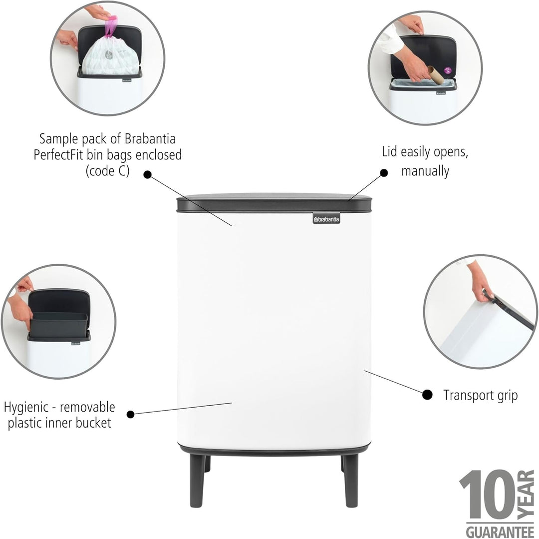 Brabantia - Mülleimer Bo Hi 12L mit Soft-Close-Deckel, herausnehmbarem Inneneimer und Transportgriff