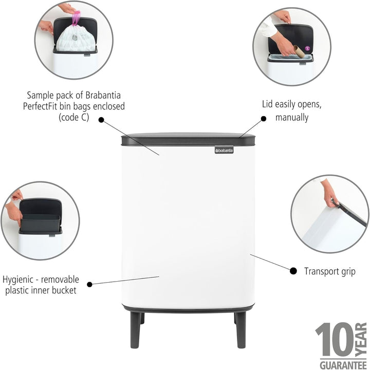 Brabantia - Mülleimer Bo Hi 12L mit Soft-Close-Deckel, herausnehmbarem Inneneimer und Transportgriff