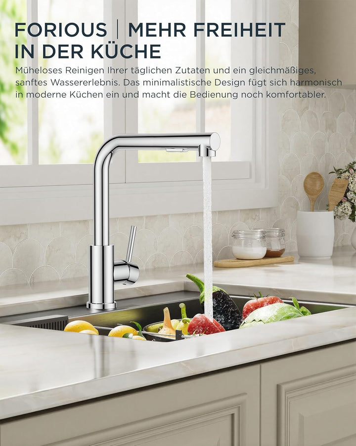 FORIOUS Niederdruck-Küchenarmatur, Einhebel-Warm- und Kaltwasserhahn, Wasserhahn mit 3 anschluessen