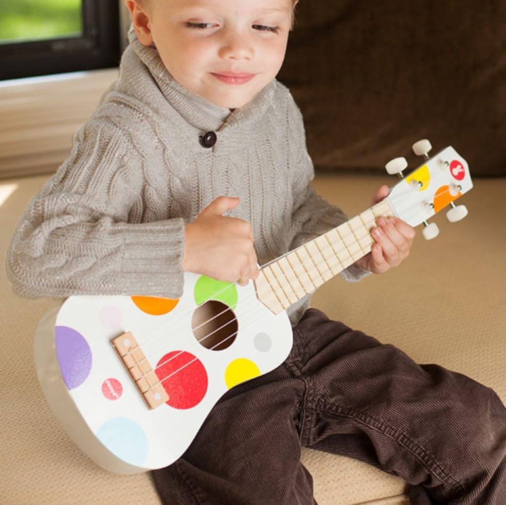 Janod - Confetti Ukulele aus Holz - Musikinstrument für Kinder - Youkulele- Rollenspiel und Musikali