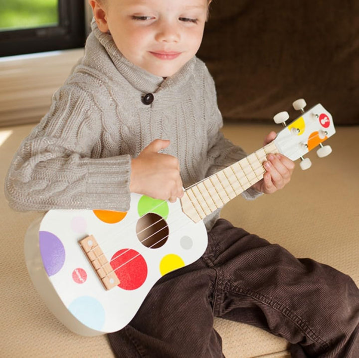 Janod - Confetti Ukulele aus Holz - Musikinstrument für Kinder - Youkulele- Rollenspiel und Musikali