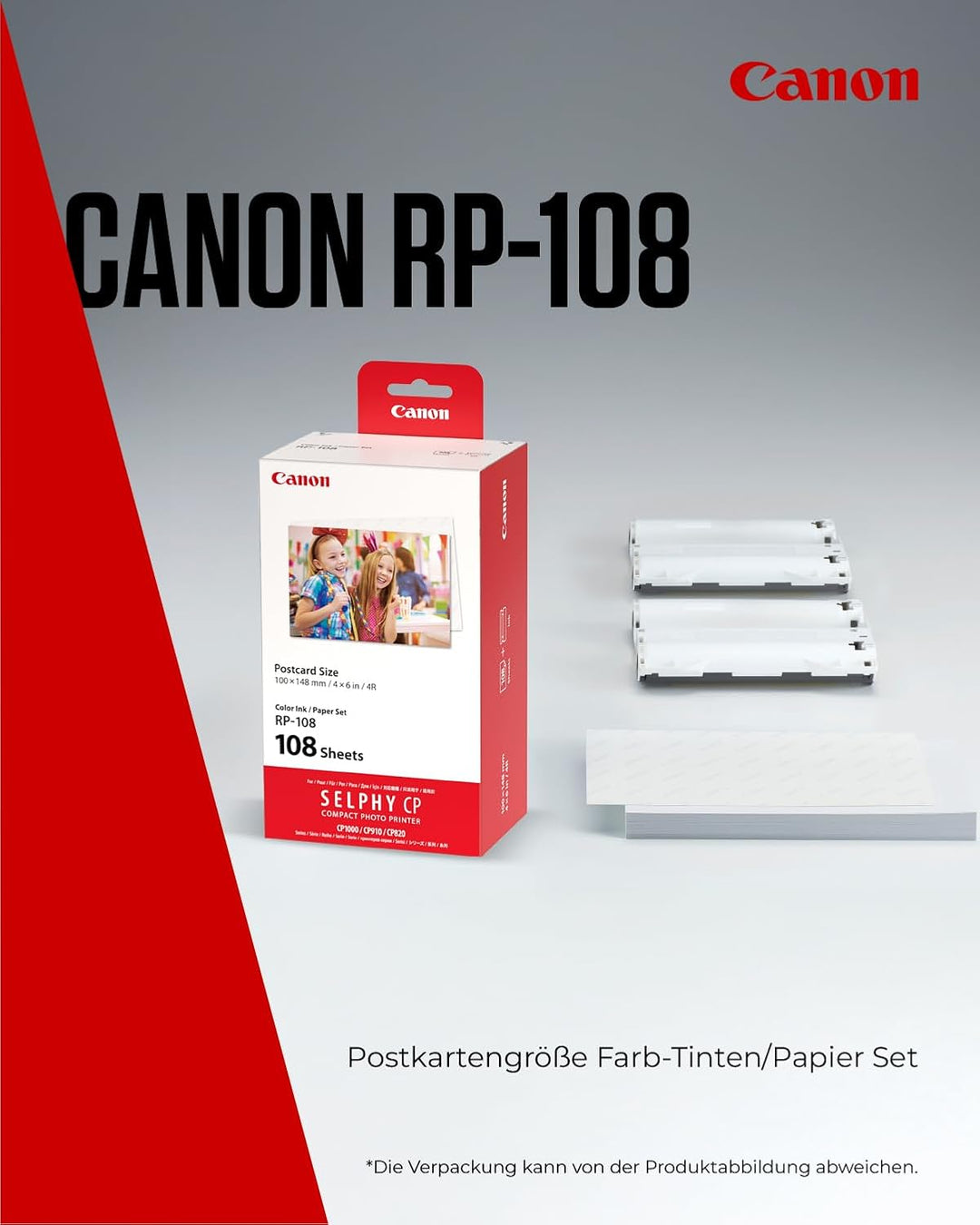 Canon RP-108 Original Farbband/Papierset Postkartengrösse 10x15cm für SELPHY CP-Drucker (108 Blatt,