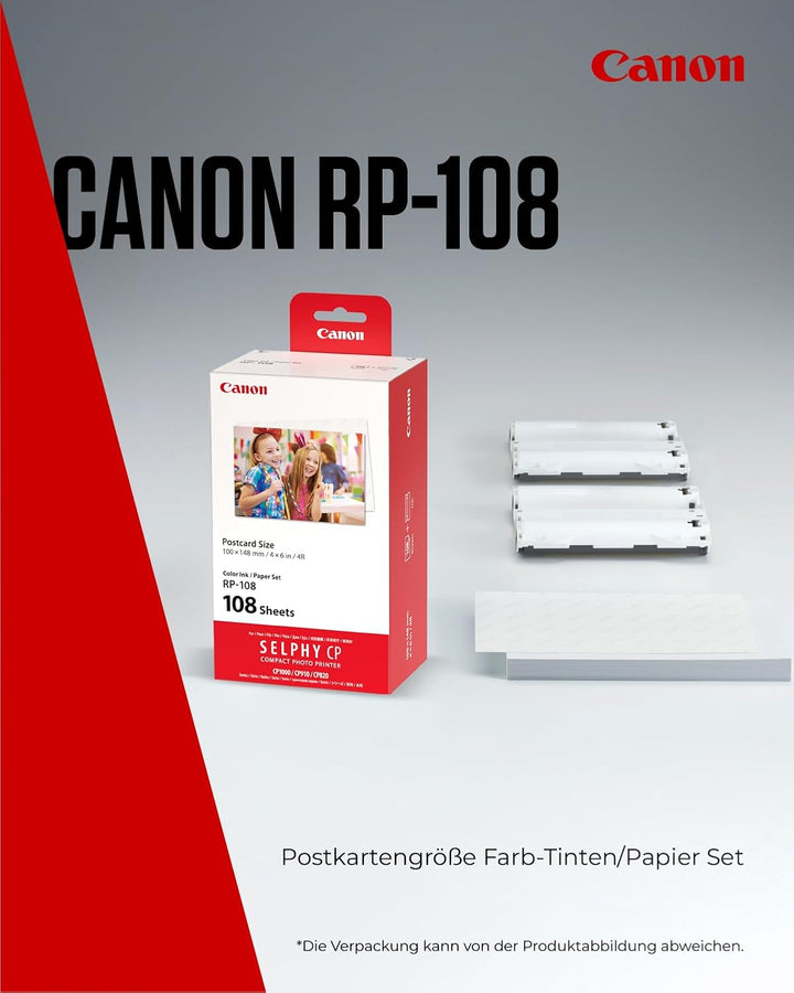 Canon RP-108 Original Farbband/Papierset Postkartengrösse 10x15cm für SELPHY CP-Drucker (108 Blatt,