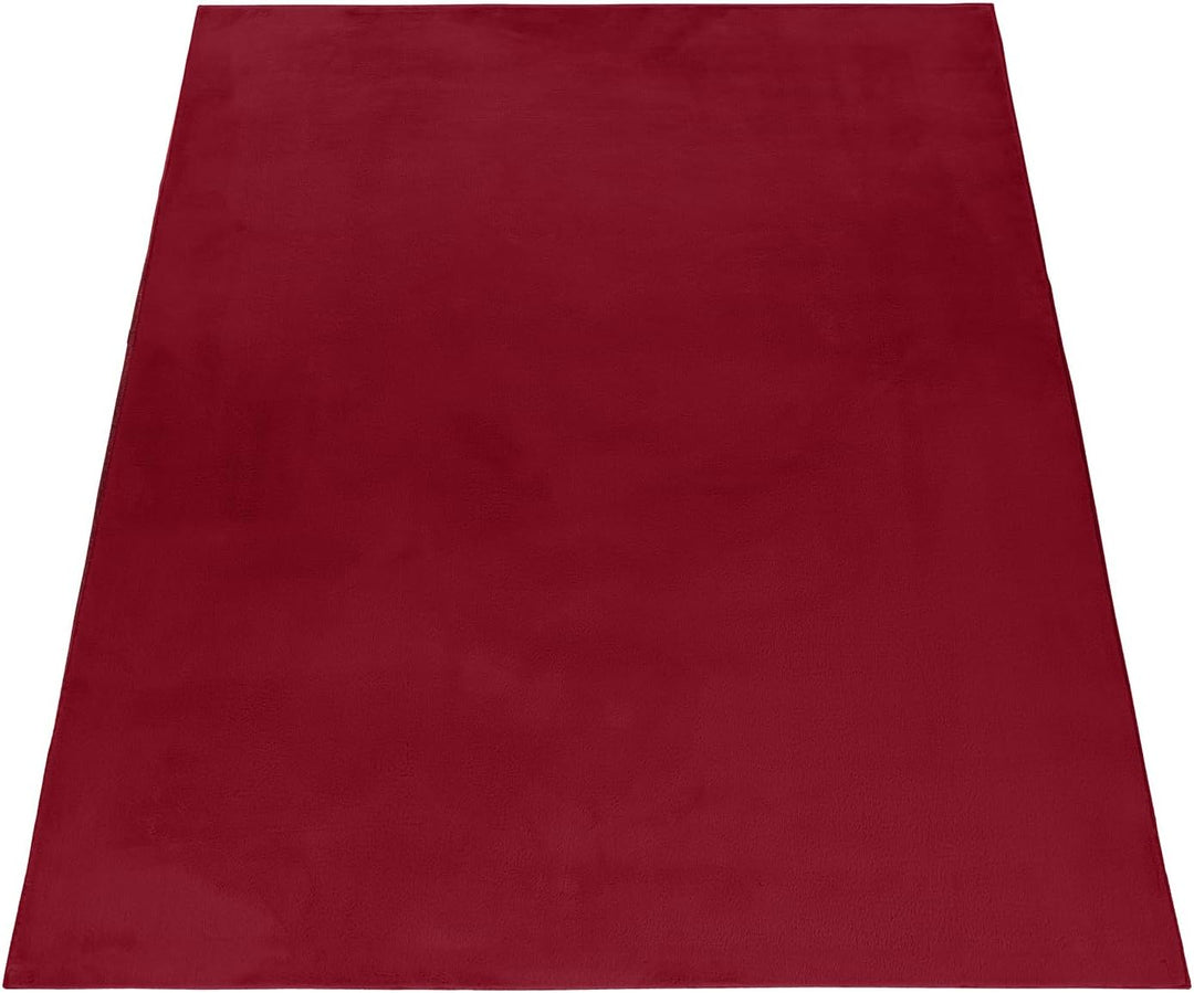 Carpetsale24 Teppich Wohnzimmer Einfarbig Modern Design 80 x 150 cm Rot - Hochflor Teppich Schlafzim