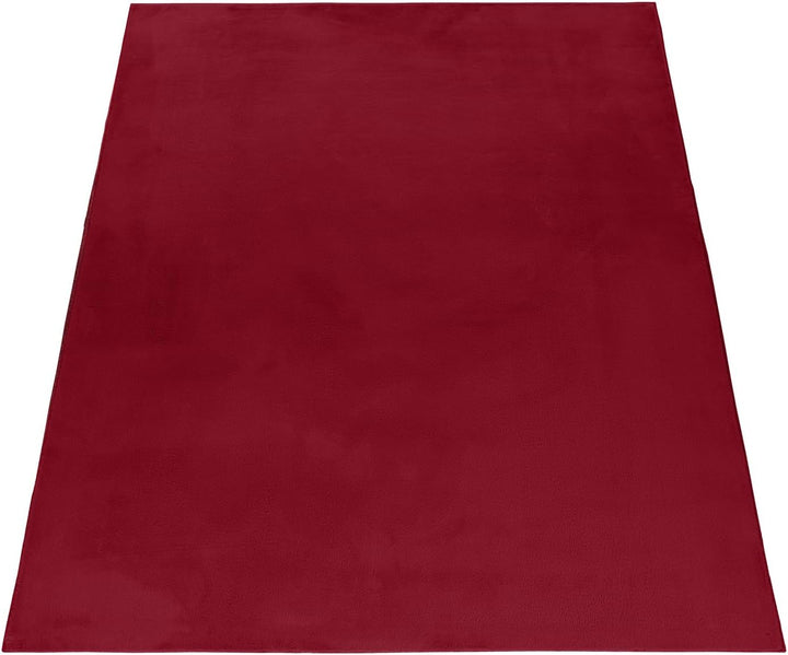 Carpetsale24 Teppich Wohnzimmer Einfarbig Modern Design 80 x 150 cm Rot - Hochflor Teppich Schlafzim