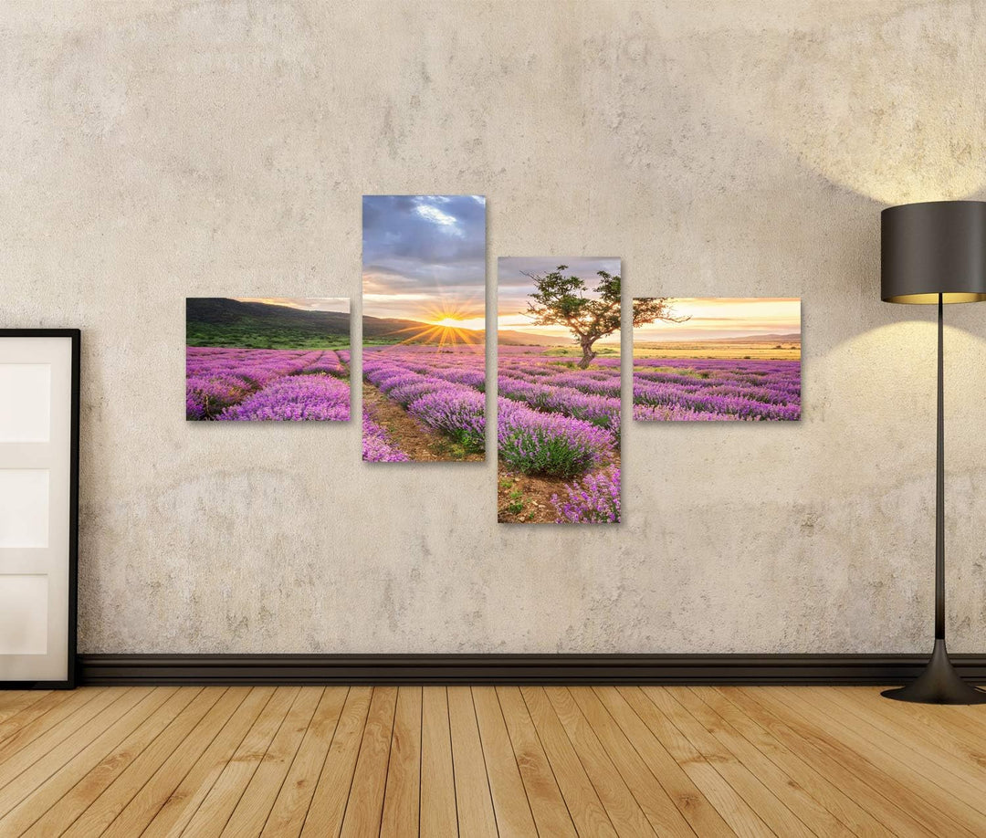 islandburner Bild Bilder auf Leinwand atemberaubende Landschaft mit Lavendelfeld bei Sonnenaufgang W