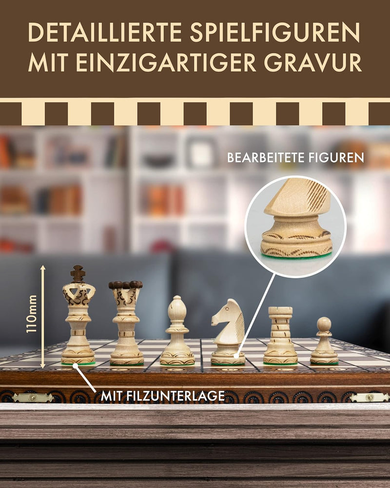 ChessEbook Schachspiel - Hochwertiges Schachbrett aus Holz - Chess Board Set klappbar - Schachbrett-