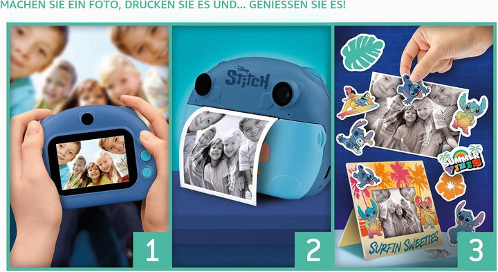 Lisciani - DISNEY Sofortbildkamera von Stitch - Für Kinder ab 6 Monaten - Fotos sofort drucken und t