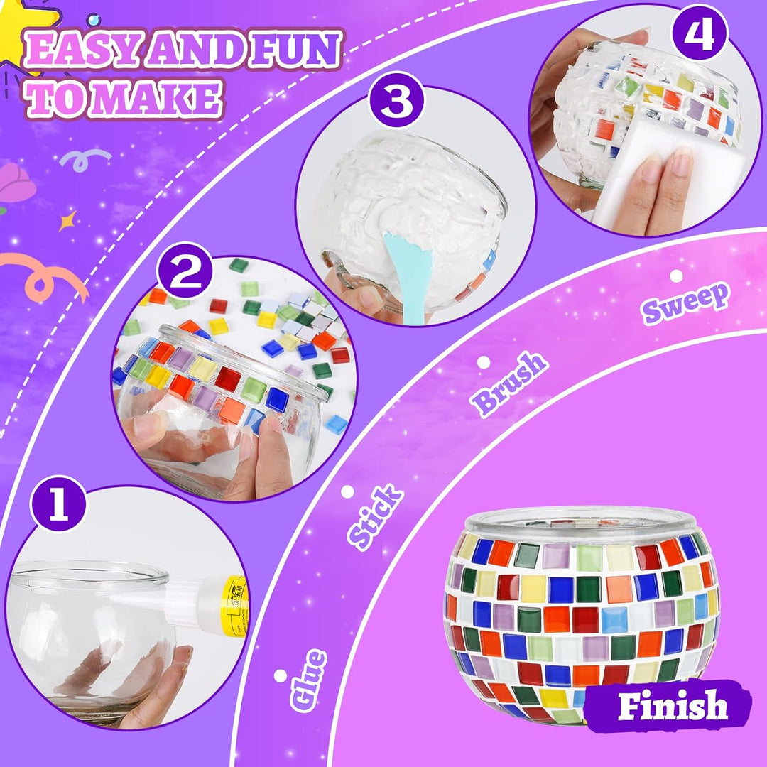 Mosaik Bastelset für Kinder, Kreatives Glasmosaik-Kerzenhalter-Kit für Mädchen Jungen,Bastelset Erwa
