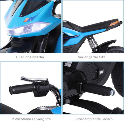 HOMCOM Kindermotorrad Kinder-Elektromotorrad Elektro-Motorrad für Kinder 3-6 Jahren Licht Musik MP3