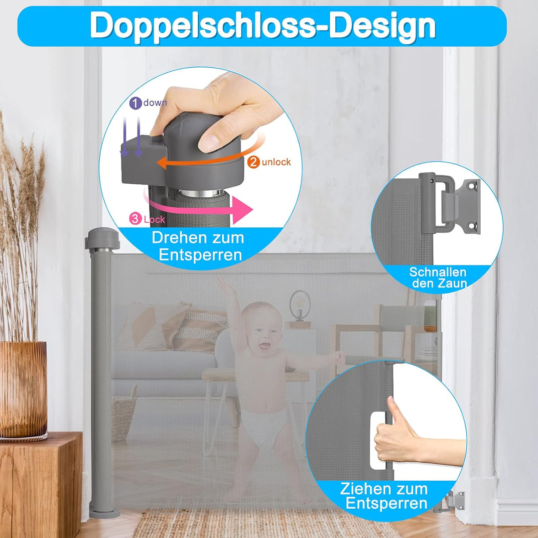 VA-Cerulean Treppenschutzgitter Ausziehbar für Kinder und Baby,150 cm Grau Haustiere Barriere,Abschl