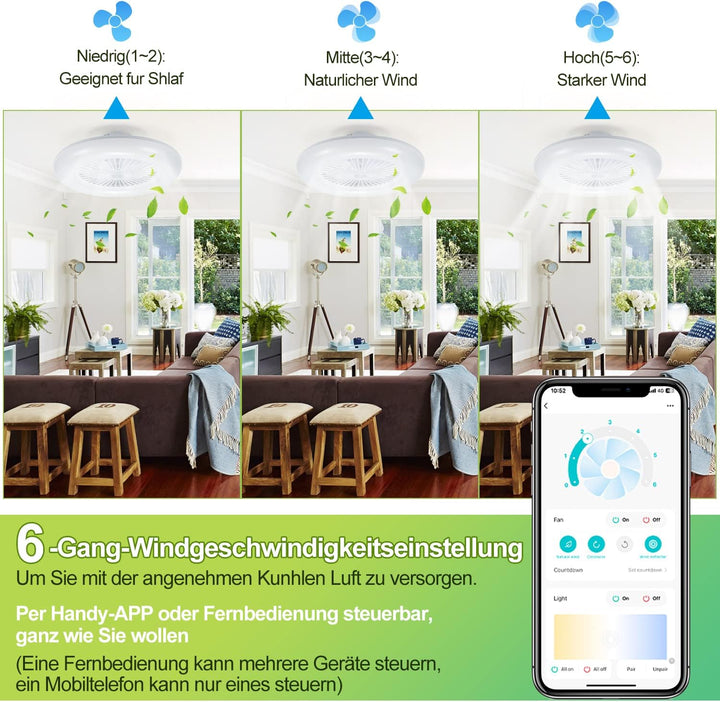 Daromigo Deckenventilator Mit Beleuchtung, 80W LED Stufenloses Dimmen Ventilator Beide Richtungen Dr