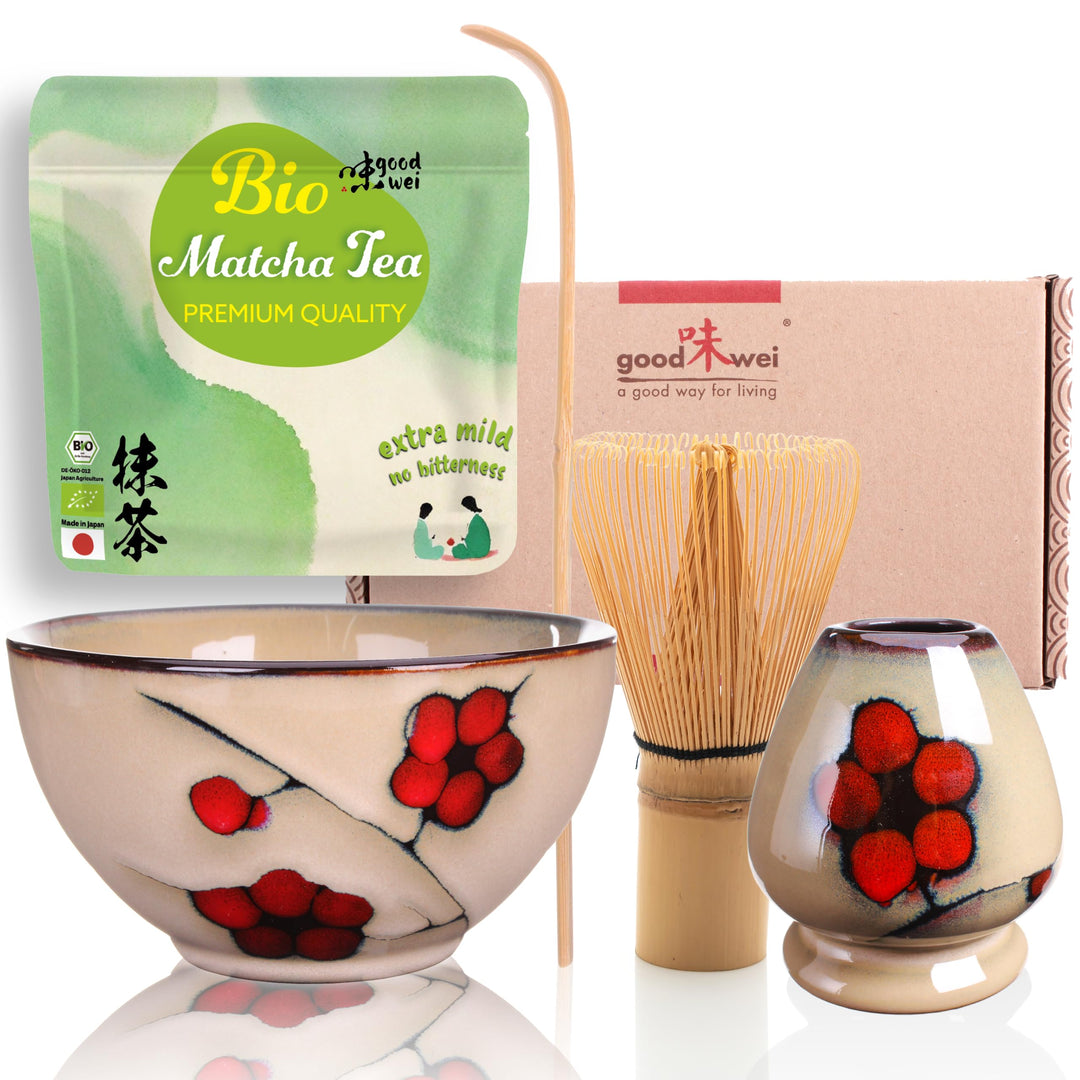 Goodwei BIO Matcha aus Japan im Matcha-Set komplett mit hochwertiger Matcha Schale aus Keramik, Matc