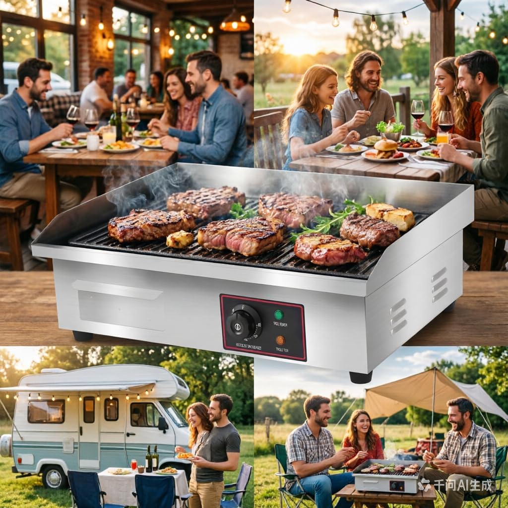 Elektrische Grillplatte, professionell, 3 kW, Tischgrill, multifunktional, Innengrill aus Edelstahl